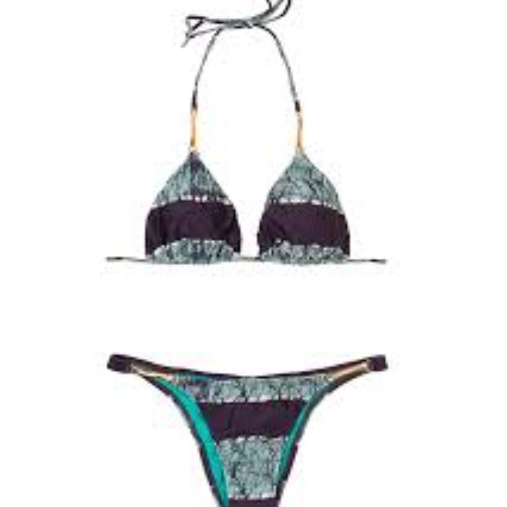 VIX Bikini gold chains;Sea-foam/Royal purple NWT-S